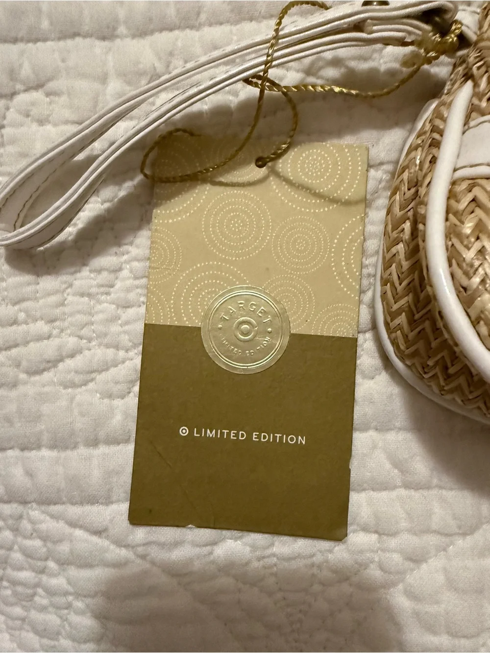Target Straw Wristlet Clutch with White Trim and Floral Accent